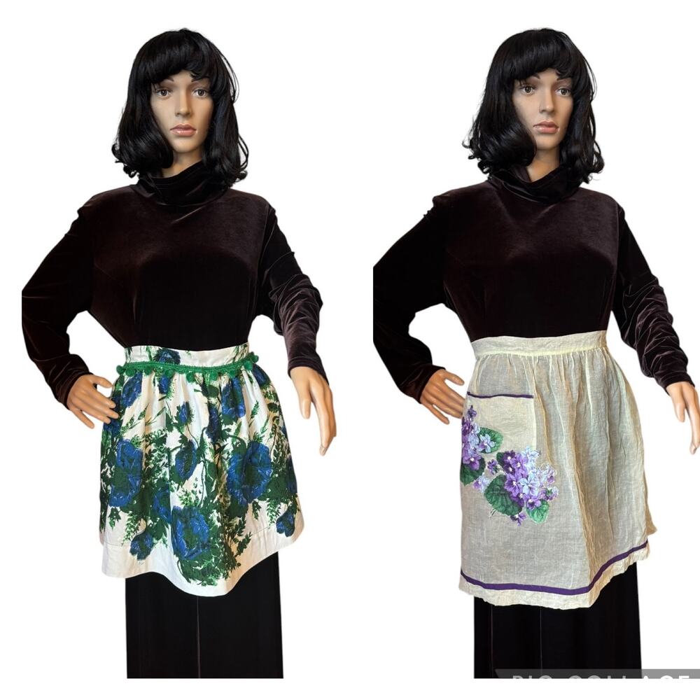 Vintage 1950s–1960s Sheer Hostess Apron Set Floral Organza Reversible